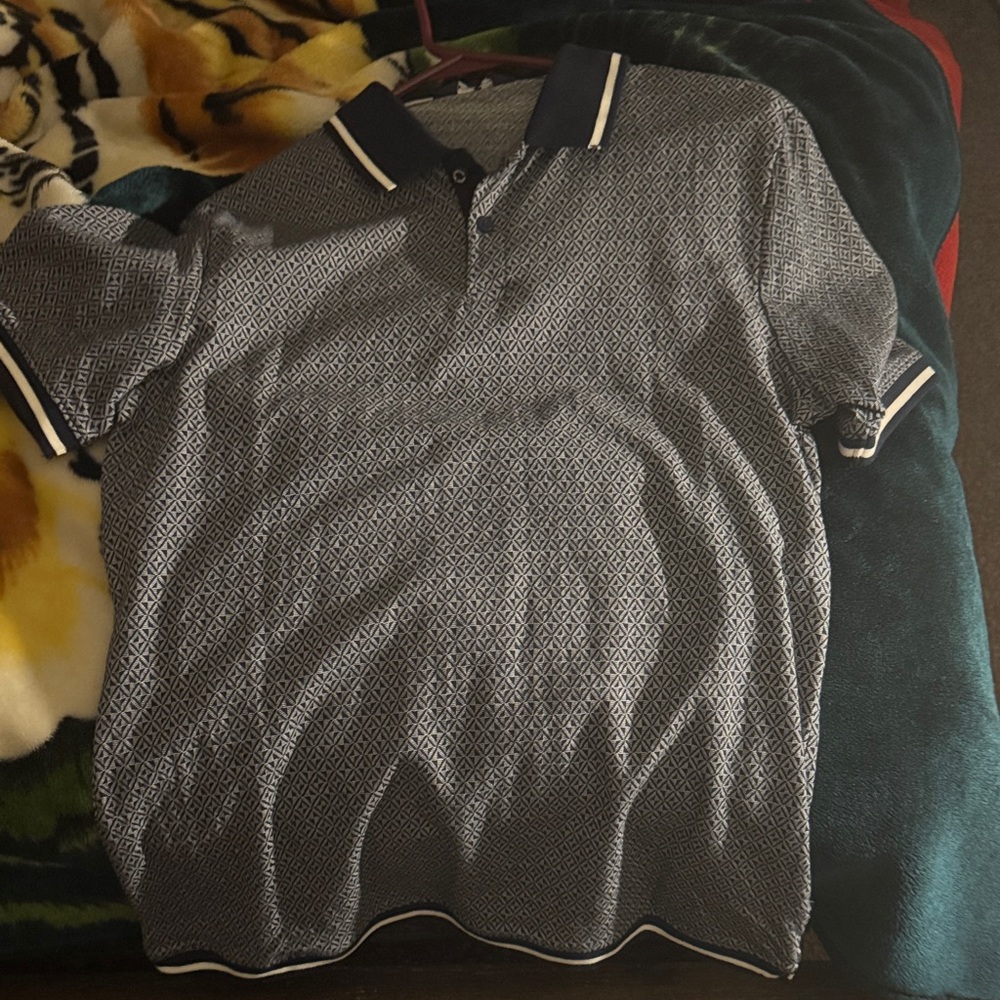Ben Sherman Navy and White Patterned Polo Shirt